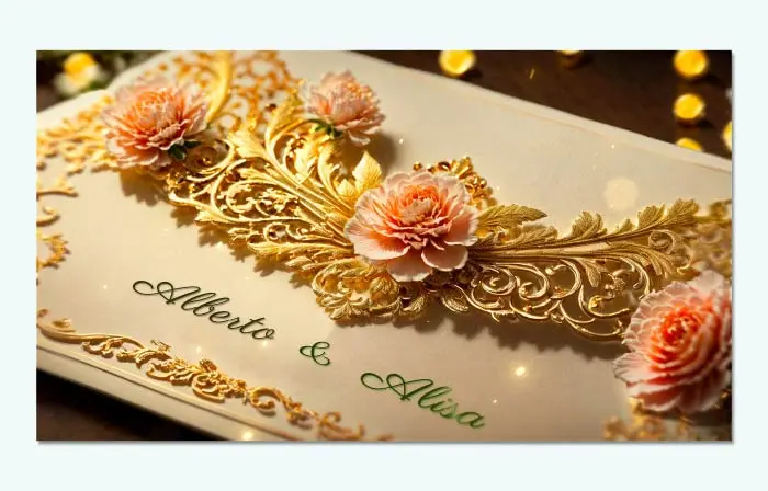 Shiny Golden 3D Wedding Invitation E-Card Slideshow